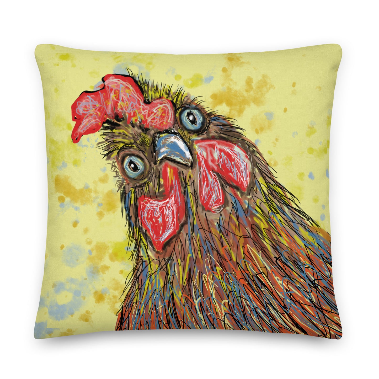 Original rooster design on a pillow.