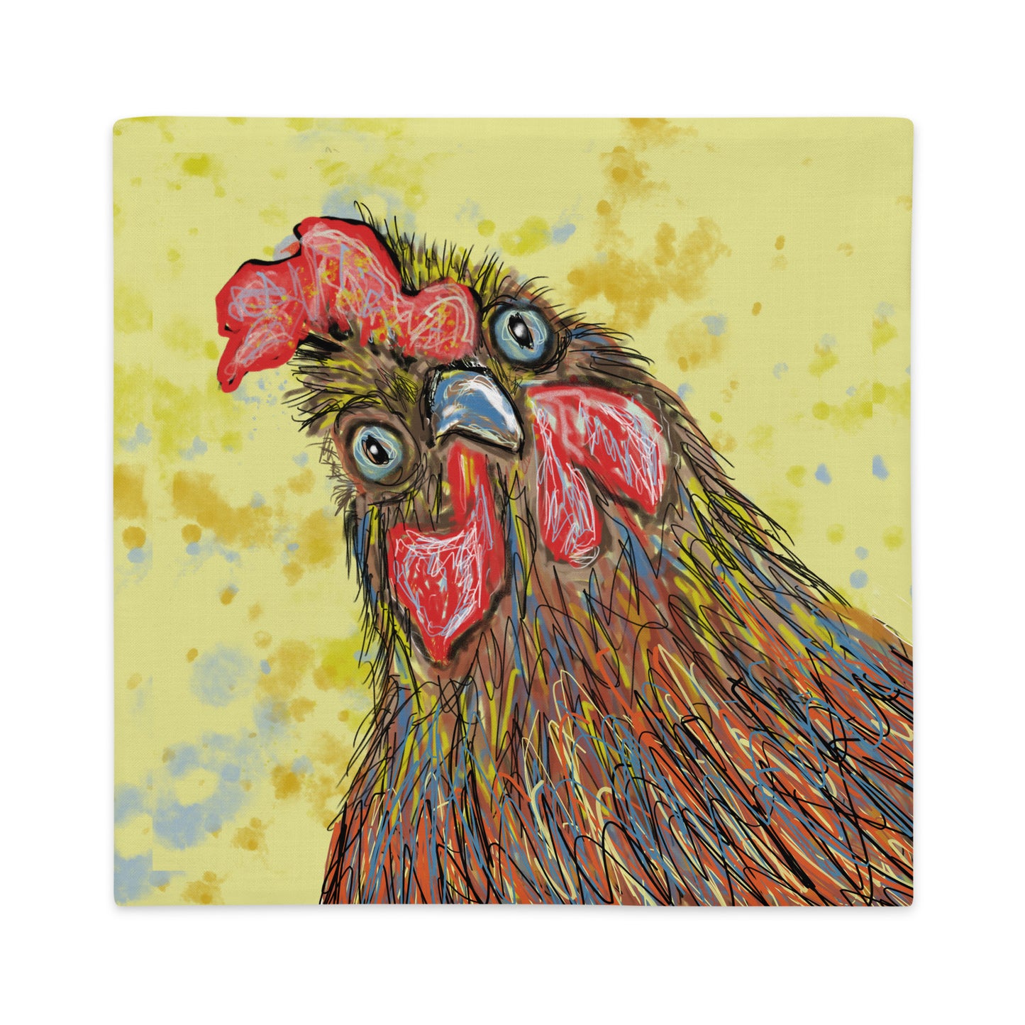 Original rooster design on a pillow.