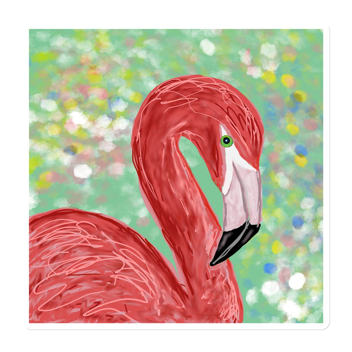 Pink flamingo design against a green background on a magnet. Product mockup.