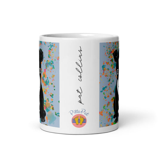 PittaPat logo and artists signature on Boston Terrier Spirit mug.