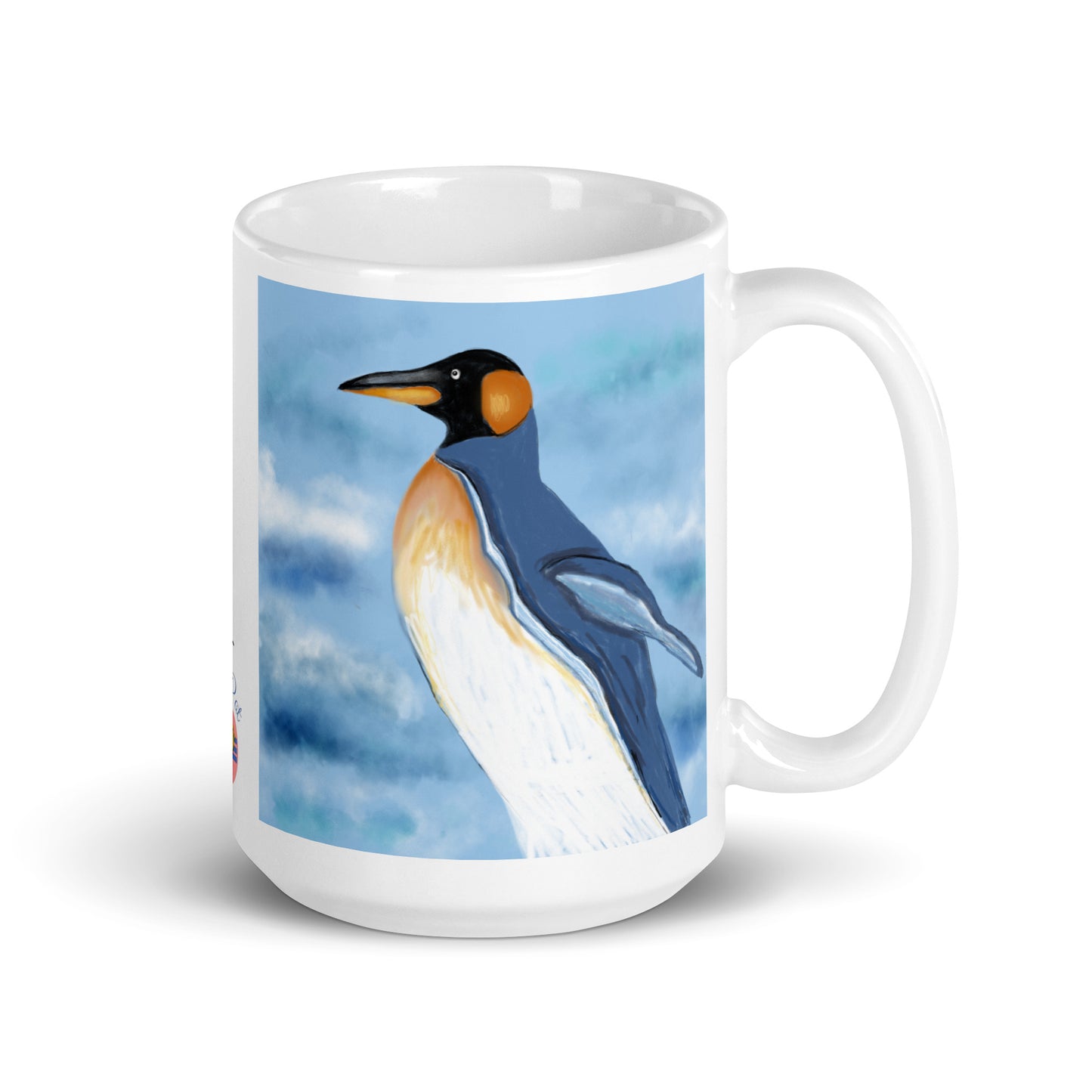 Ceramic coffee mug with penguin spirit design, symbolizing community, resilience, and adaptability. 15 oz.