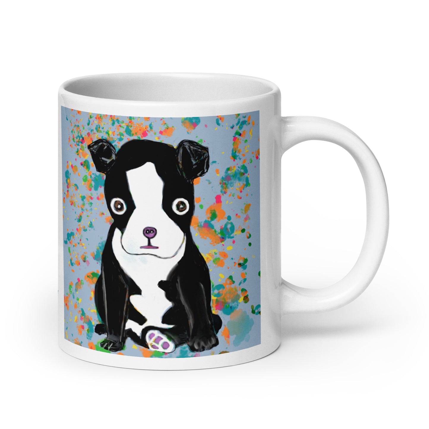 Ceramic white Boston Terrier spirit mug.