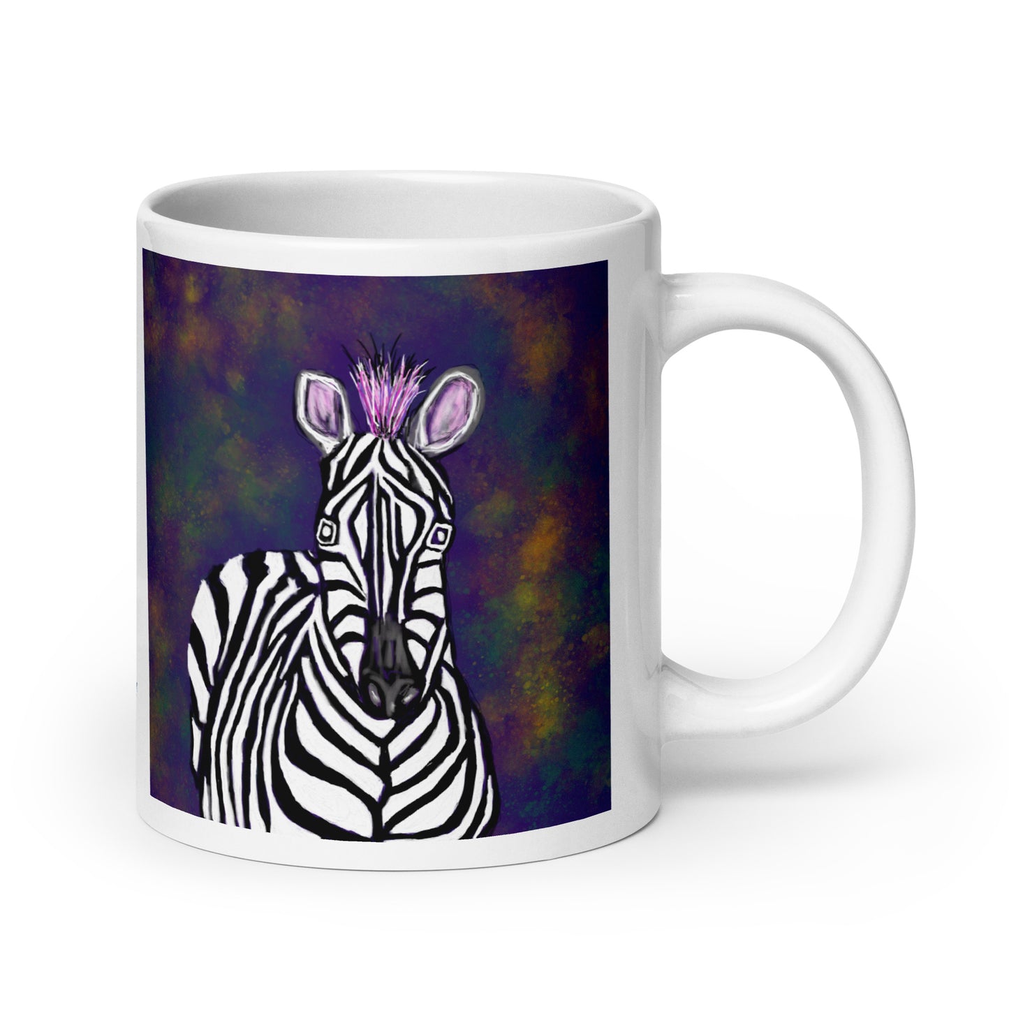 White ceramic zebra spirit mug. Original artwork.