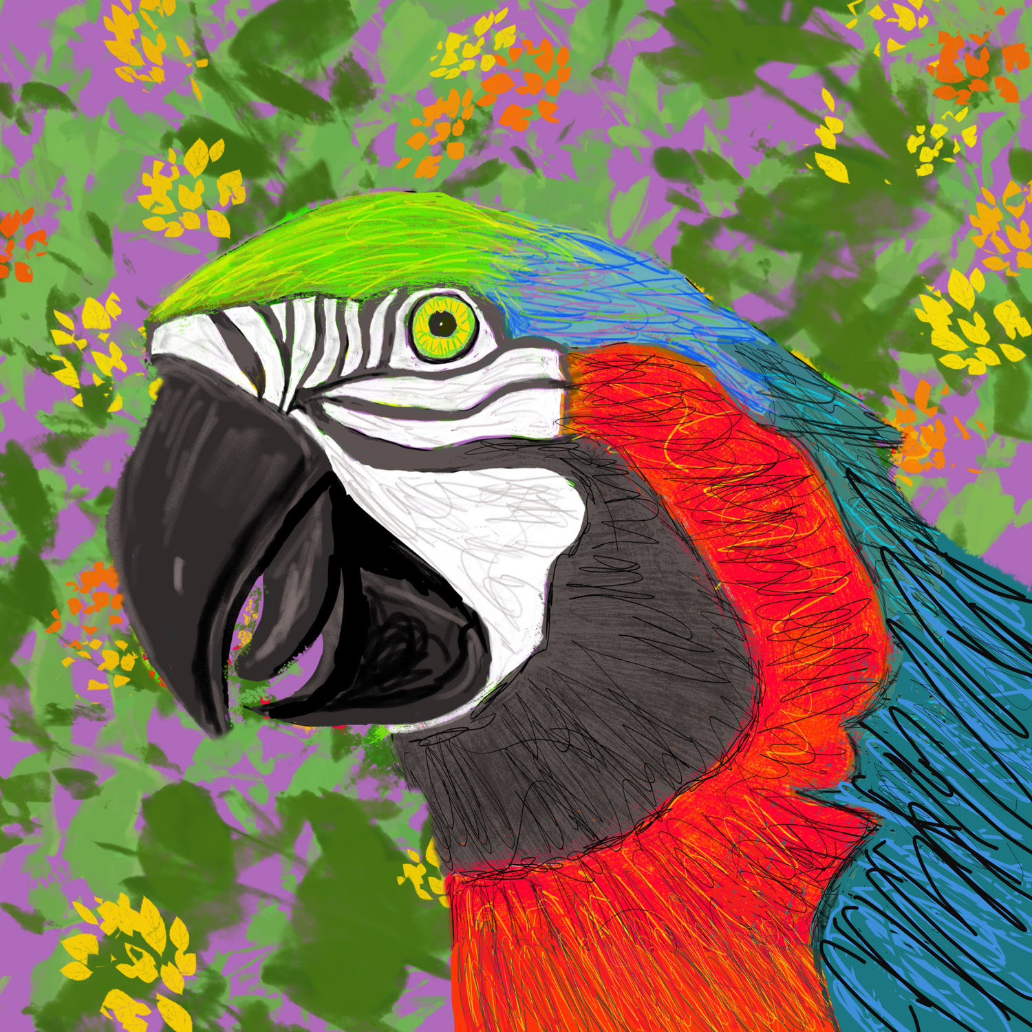 Collection of Parrot Spirit products including mugs, totes, journals, and more, symbolizing joy, communication, and creative expression.