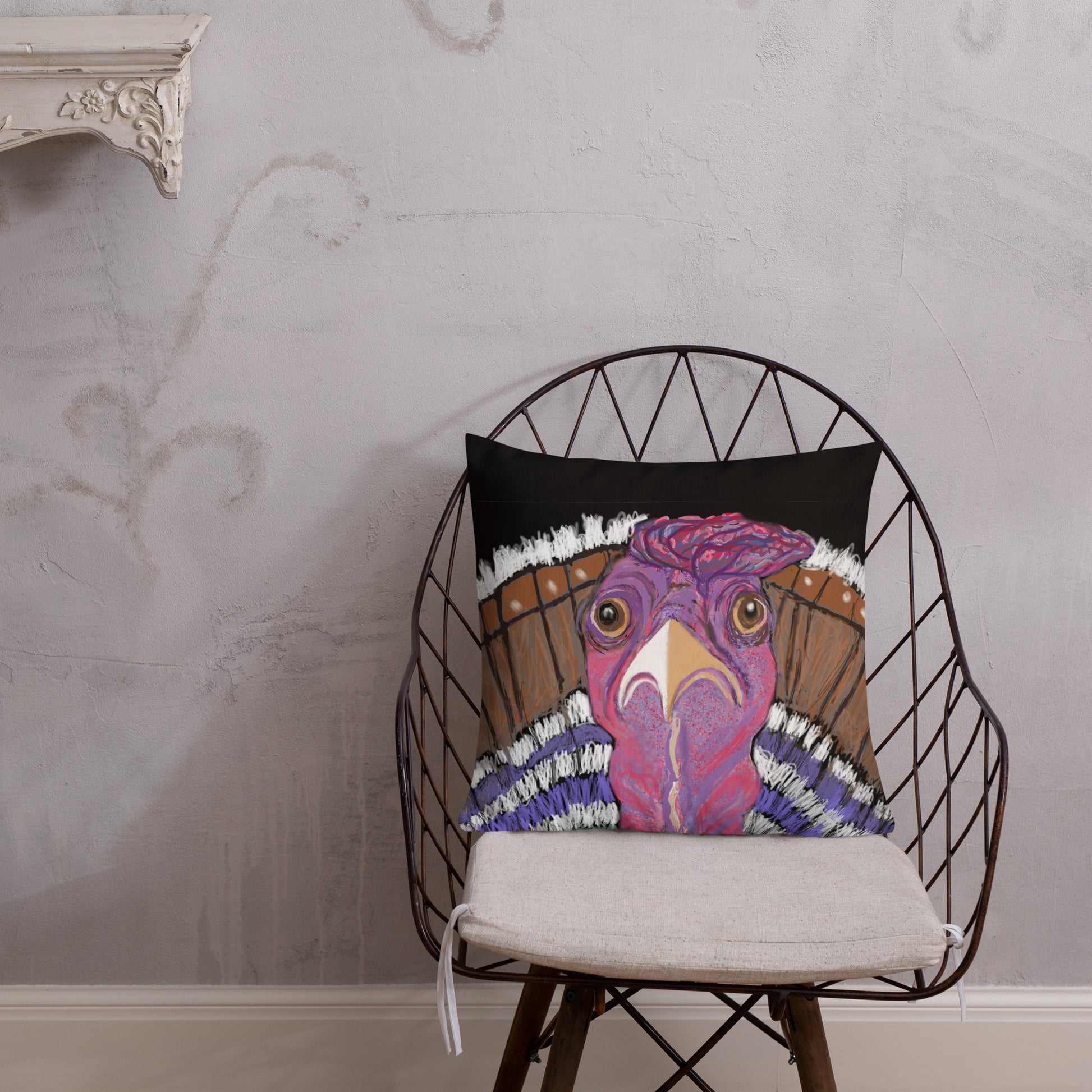 Original and unique turkey design on a linen-feel pillow or pillow case (avaiable with or without insert). Turkey is spirit animal symbolizing gratitude. 