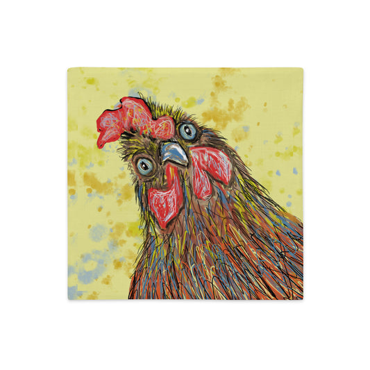 Original rooster design on a pillow.
