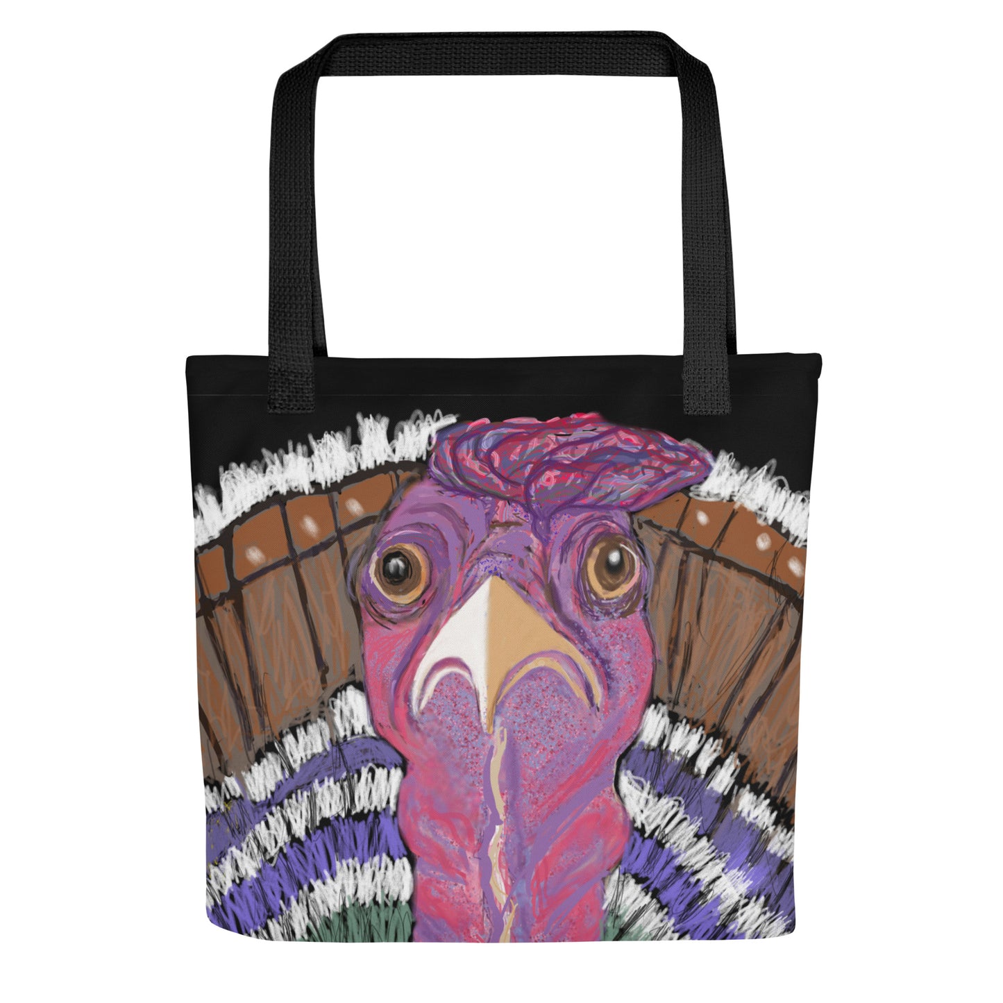 Unique turkey design on a practical and sturdy tote bag. Turkey is spirit guide for giving thanks, abundance and sharing. 