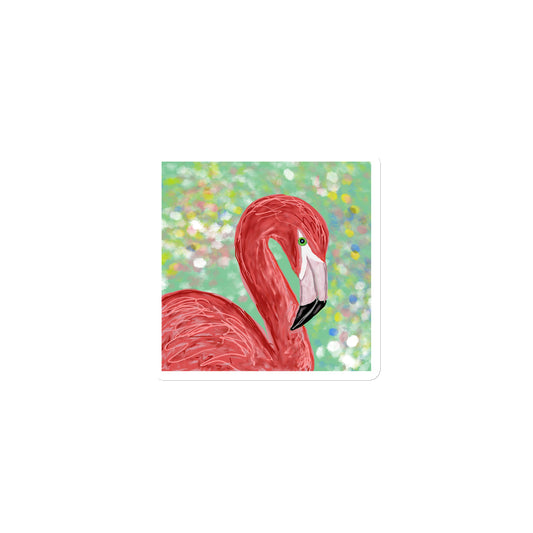 Pink flamingo design against a green background on a magnet. Product mockup.