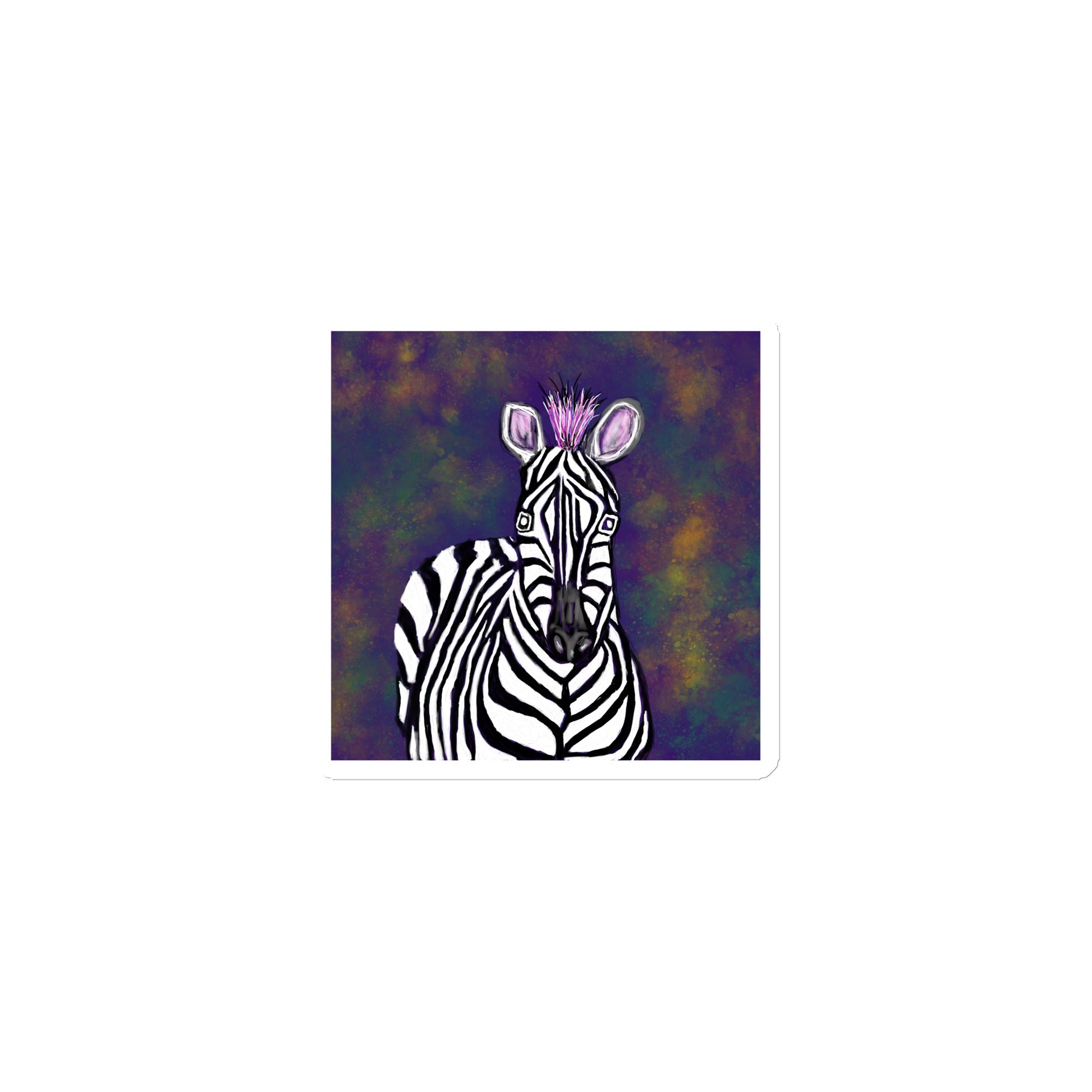 Magnet with an image of a zebra facing forward, in front of a gold and black background.
