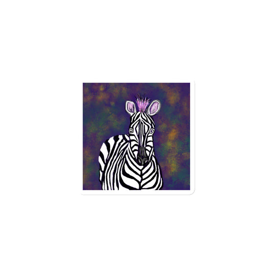 Magnet with an image of a zebra facing forward, in front of a gold and black background.