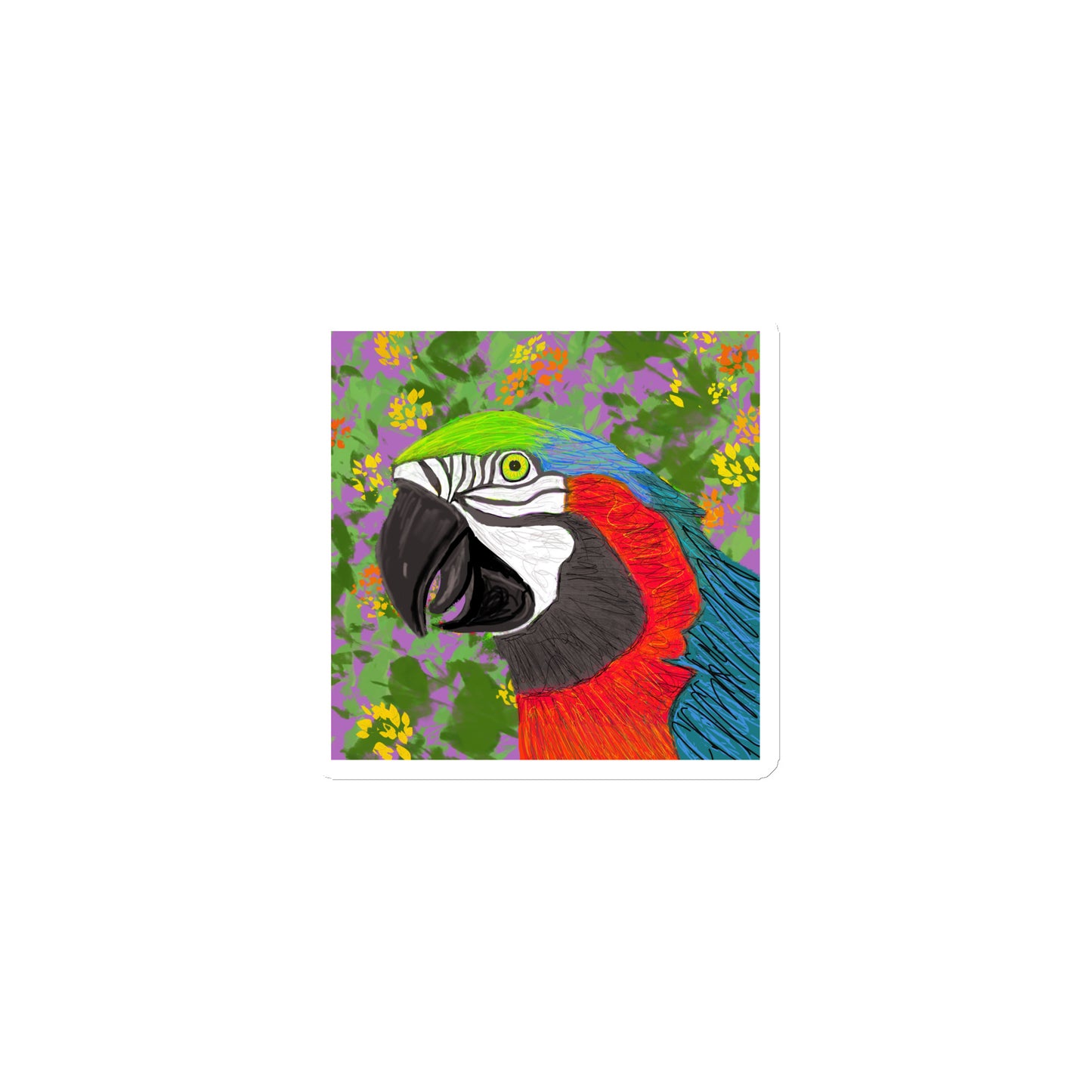 Original artist's image of a colorful parrot on a magnet.
