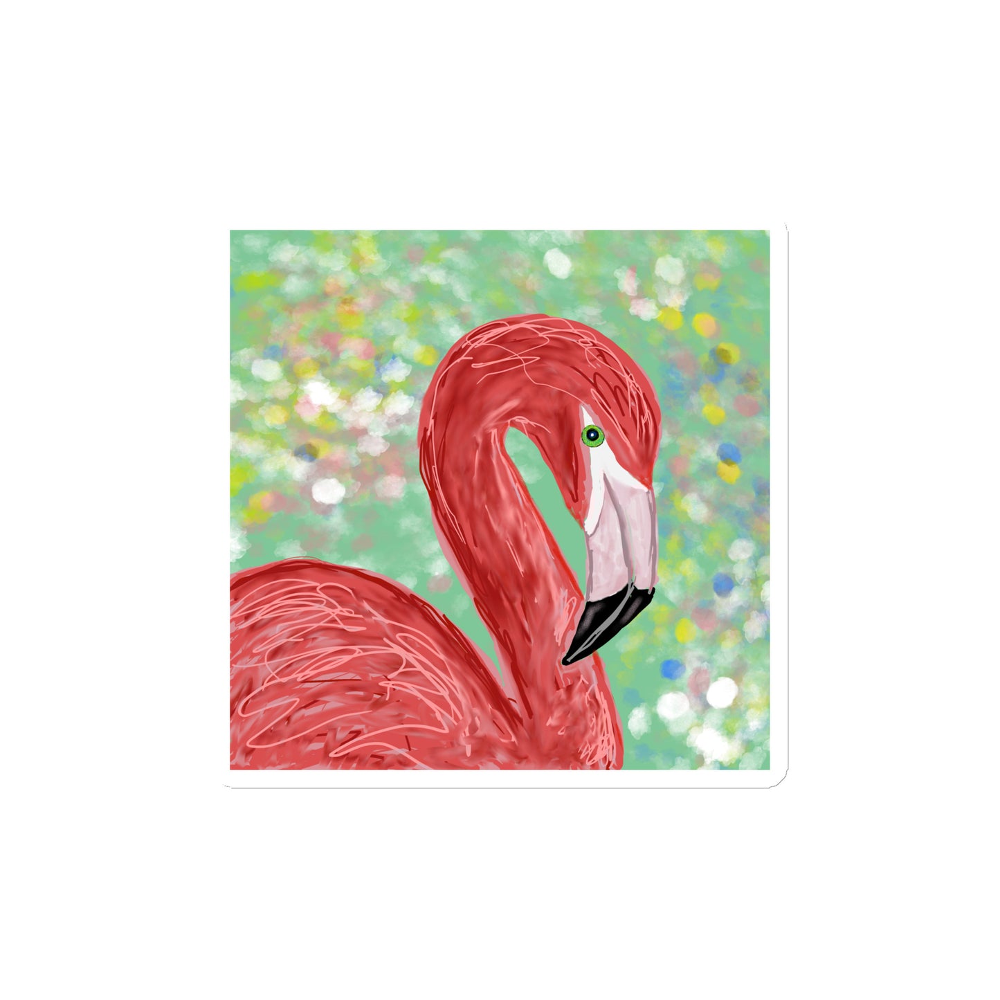Pink flamingo design against a green background on a magnet. Product mockup.