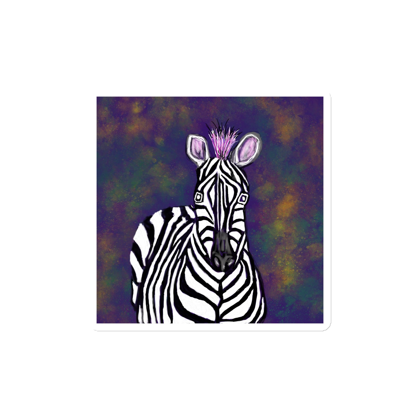 Magnet with an image of a zebra facing forward, in front of a gold and black background.