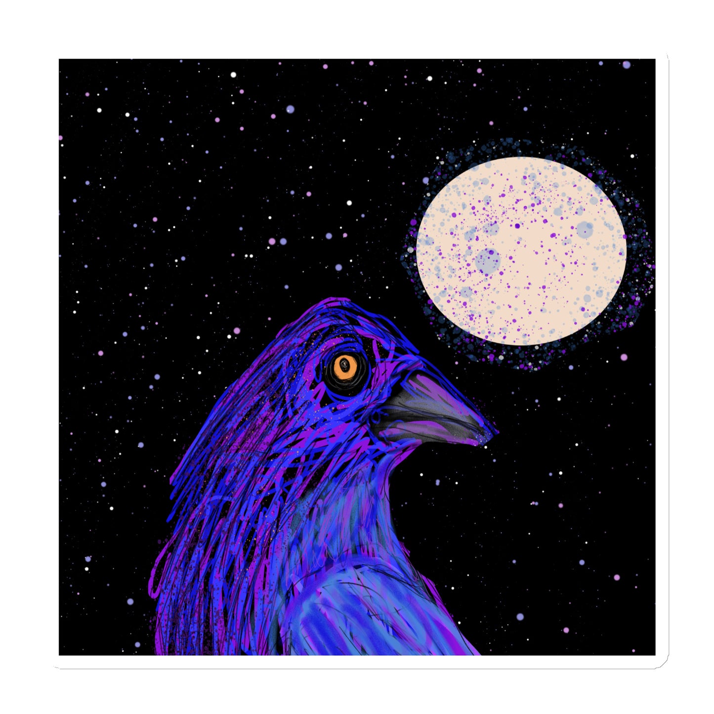 6x6 inch magnet with original design of a crow spirit animal and a full moon.