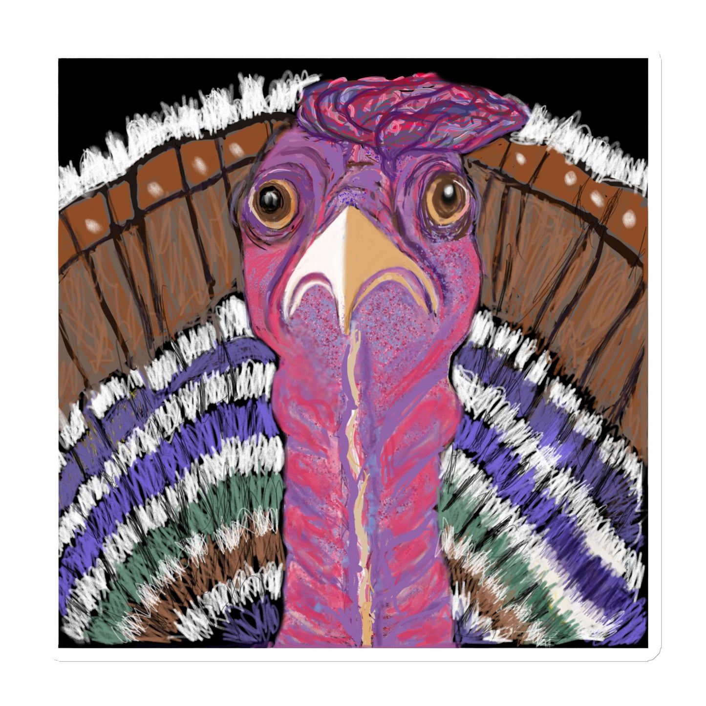 Die-cut-magnet comes in 3 sizes. Bright colors. Original design of a turkey. Turkey is spirit animal of gratitude and thanks.