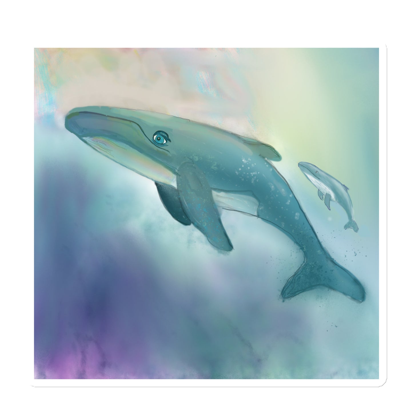 Magnet with artist design of mother whale with her calf. Symbol of deep wisdom and ancestral healing