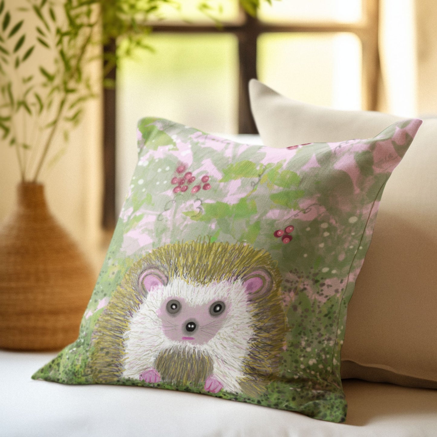 Spring Hedgehog Pillow Cover — Gentle Grounding Spirit
