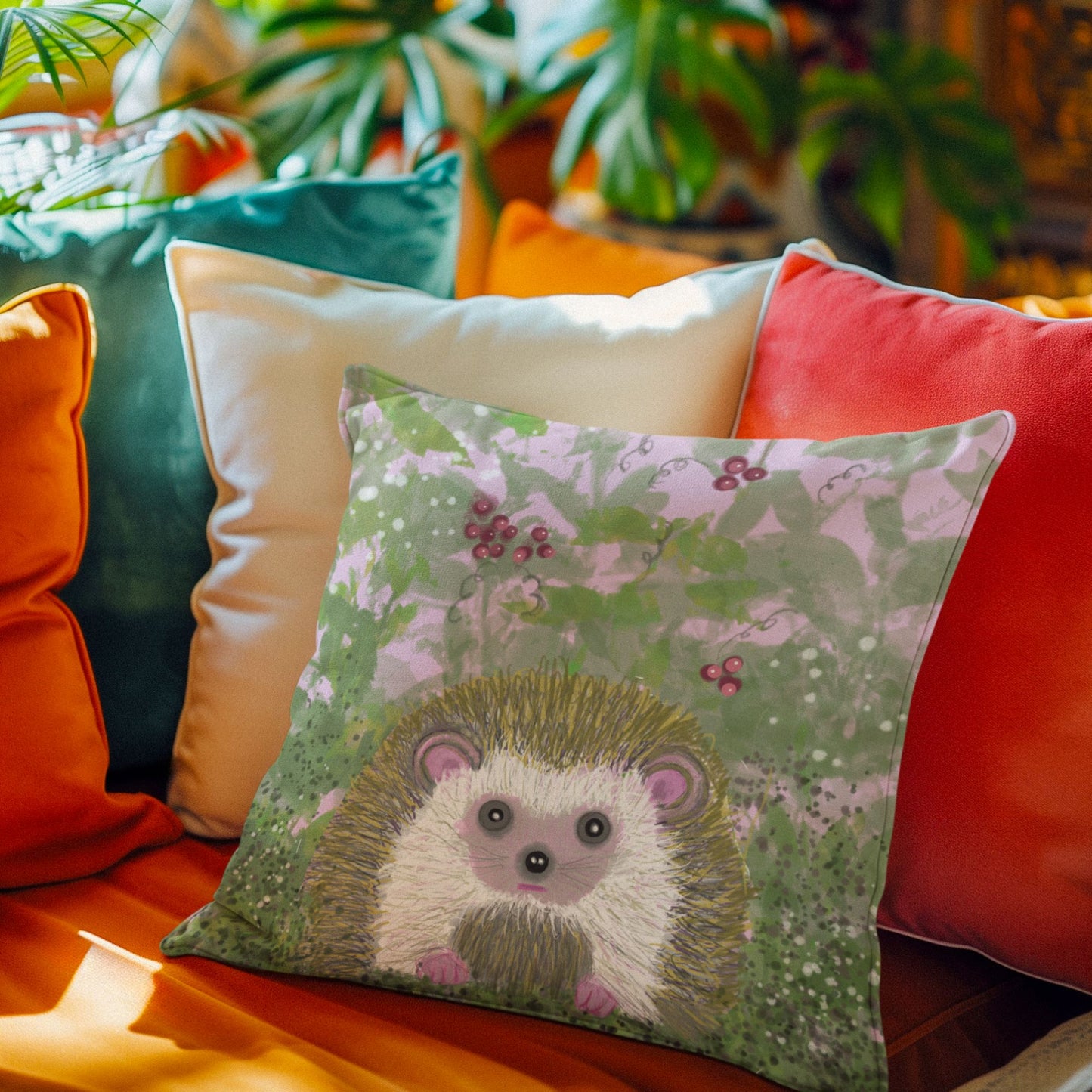 Spring Hedgehog Pillow Cover — Gentle Grounding Spirit