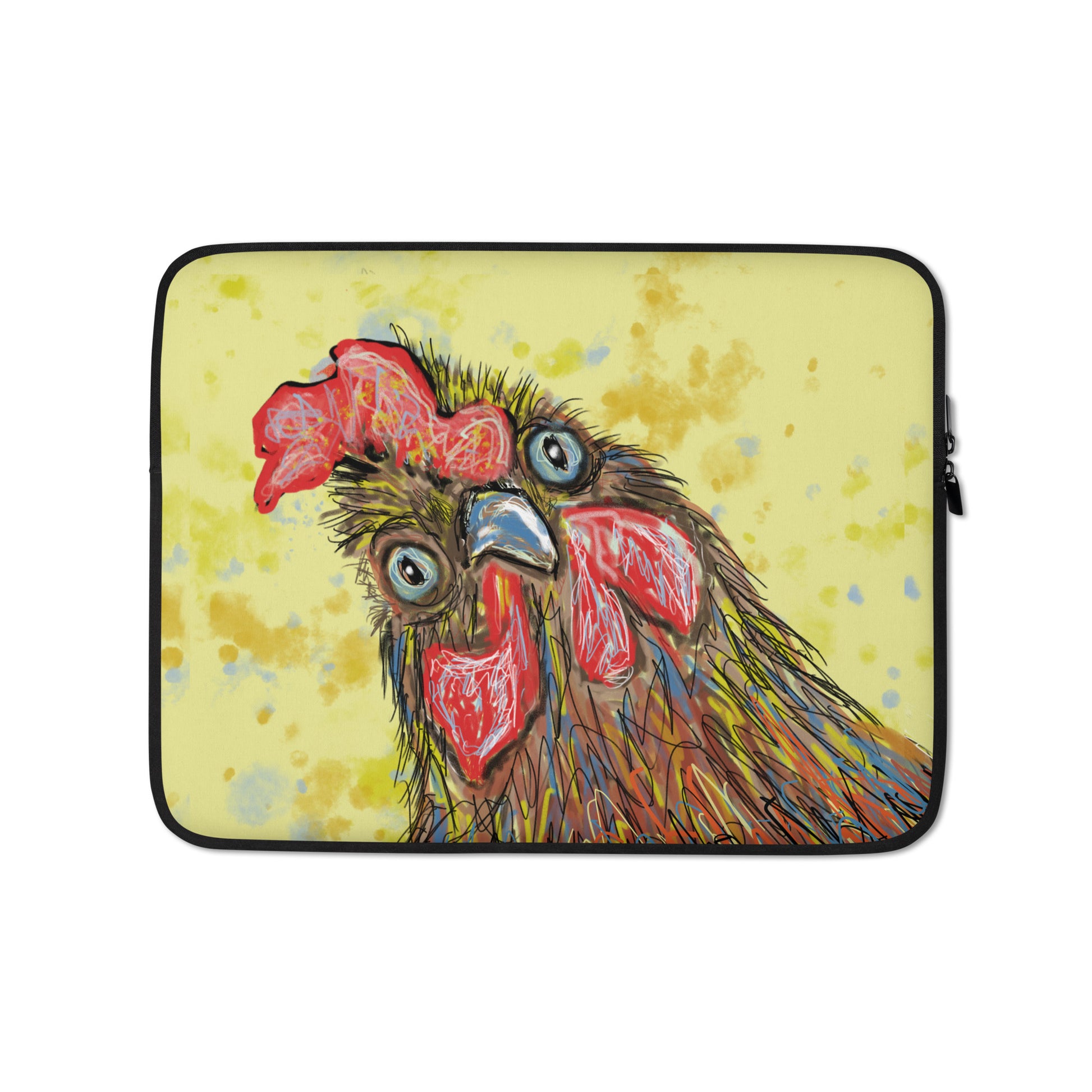 Let this rooster laptop sleeve make a statement for you. On a field of yellow and blue. 13"