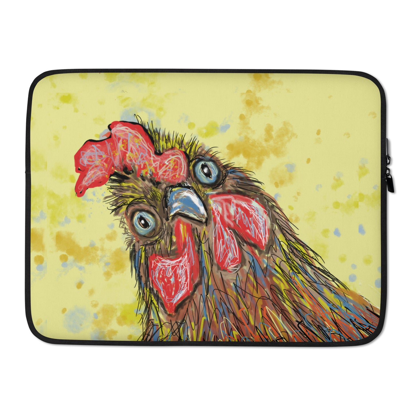 Let this rooster laptop sleeve make a statement for you. On a field of yellow and blue. 15"