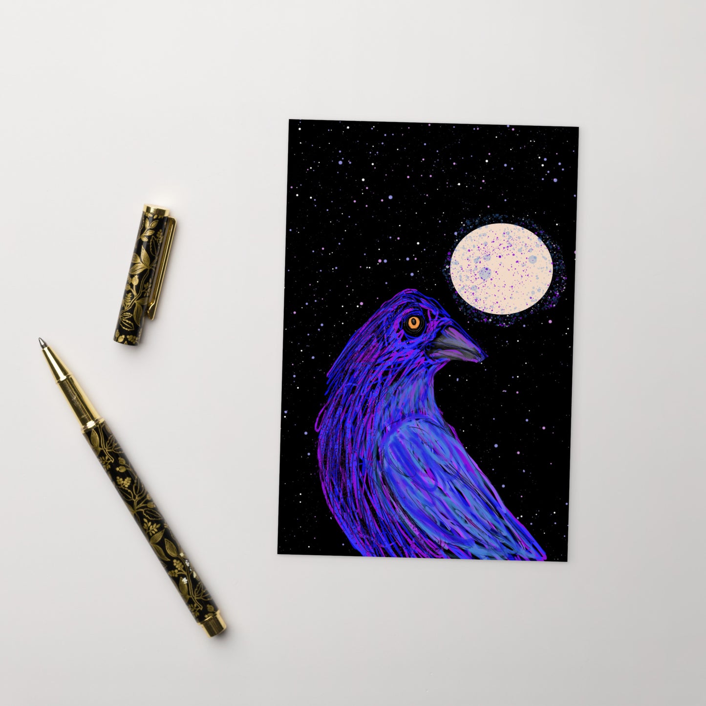 Crow is a spirit guide for those seeking magic and transformation in their lives. Shown with pen.