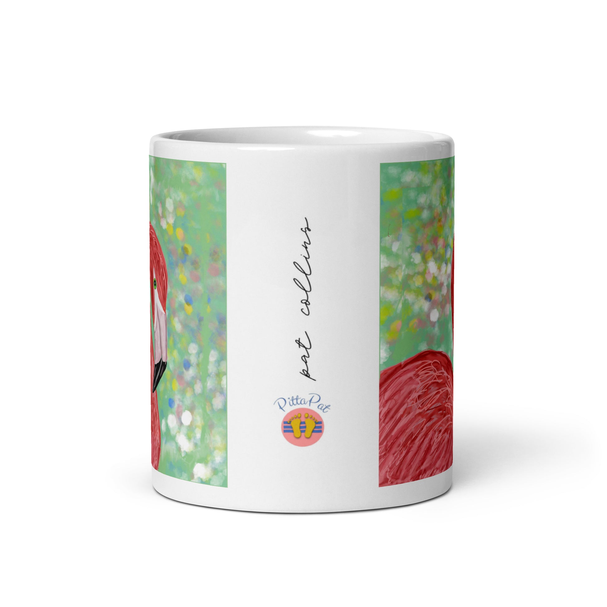 PittaPat's happy toes logo and artist's signature on a Pig spirit mug.