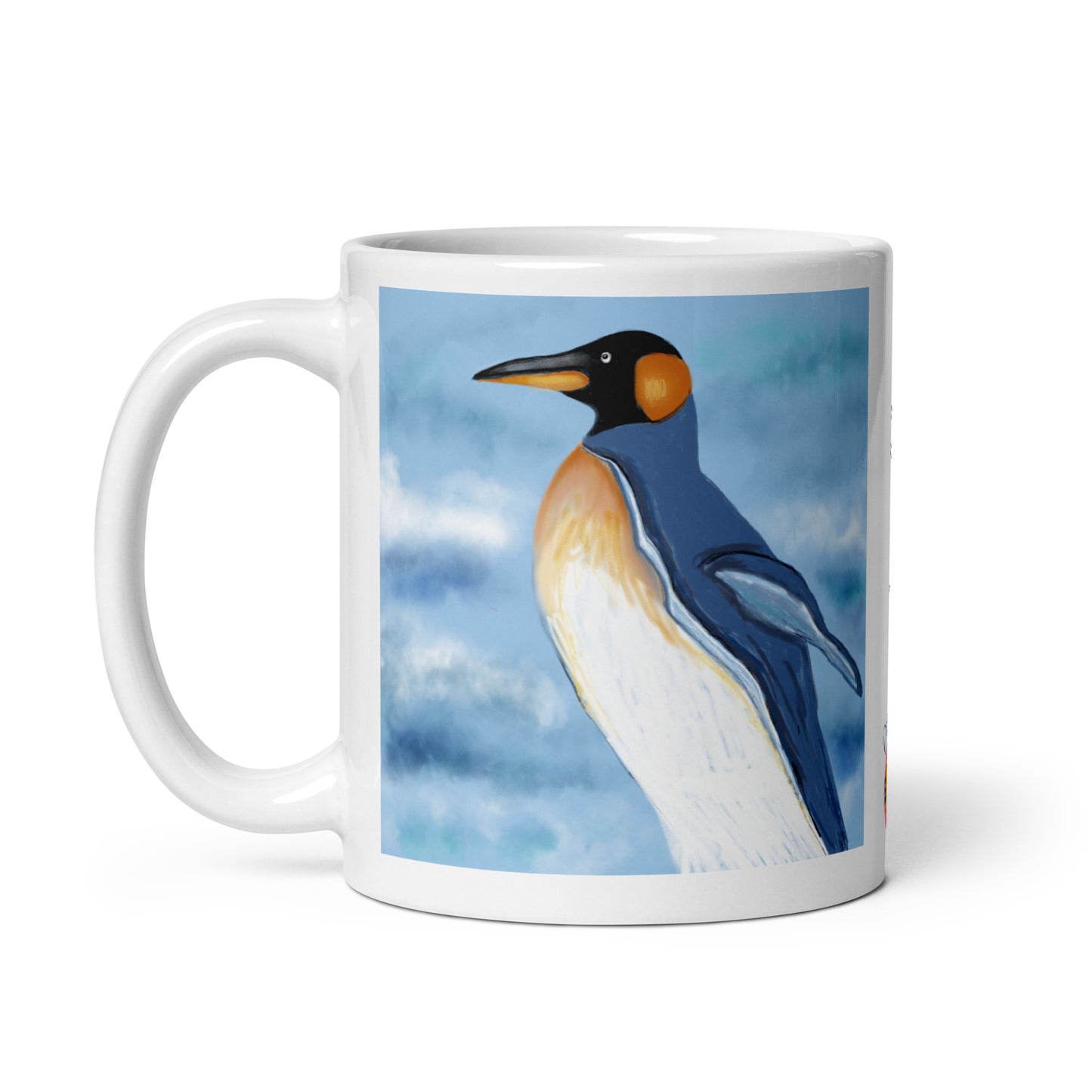 Ceramic coffee mug with penguin spirit design, symbolizing community, resilience, and adaptability. 11 oz
