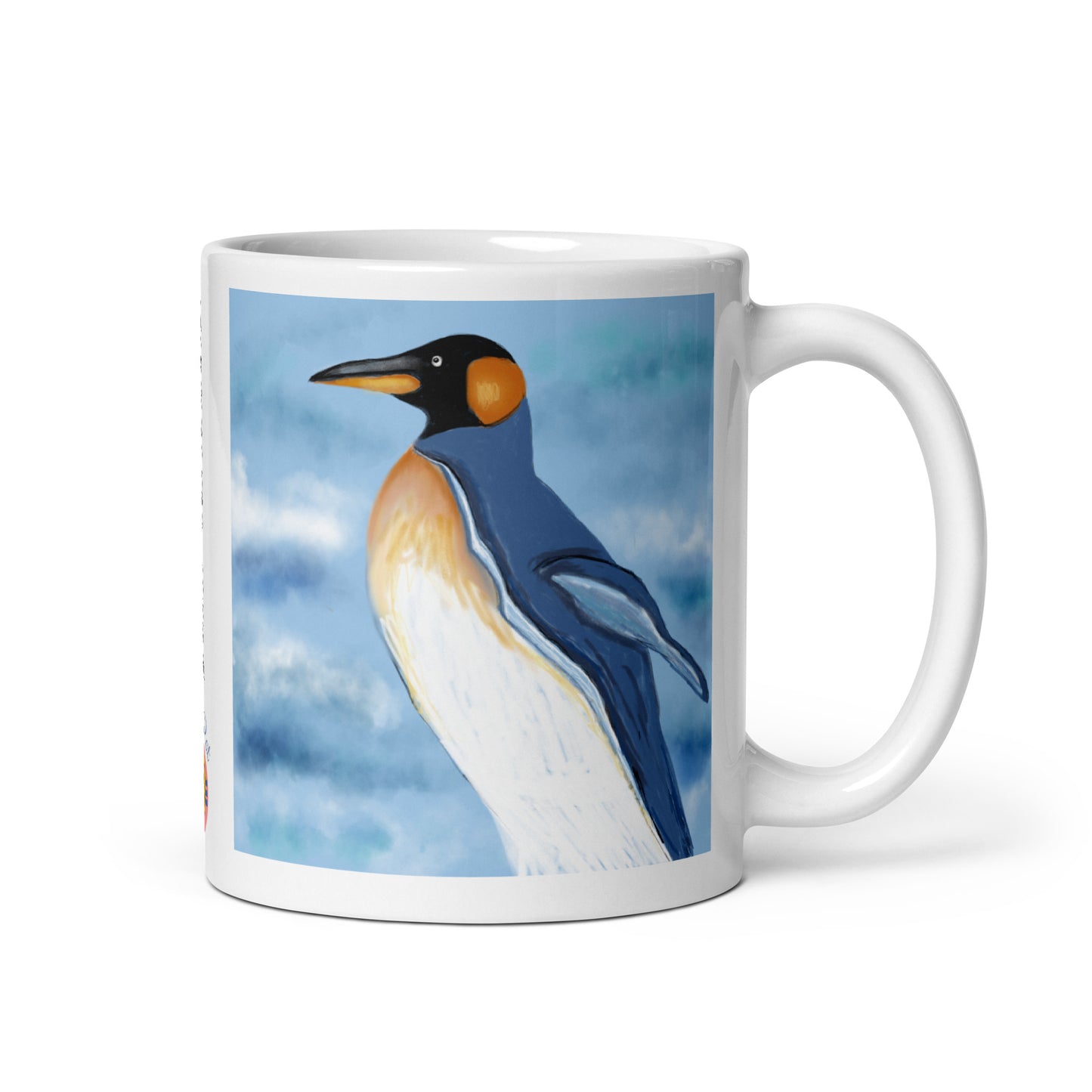 Ceramic coffee mug with penguin spirit design, symbolizing community, resilience, and adaptability. 11 oz
