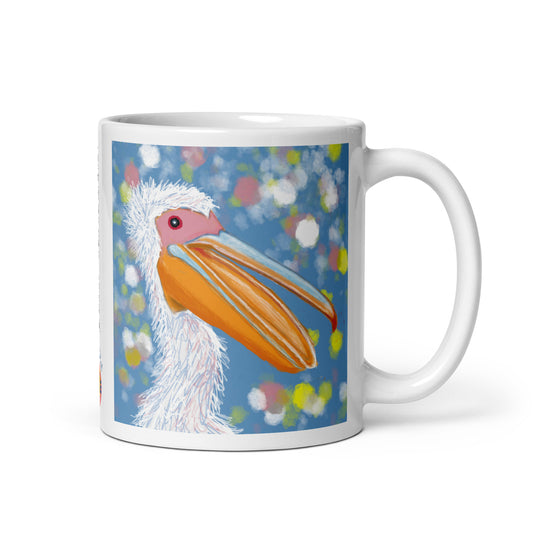 Ceramic pelican spirit  mug, original artwork, symbol of patience, nurture, and generosity.