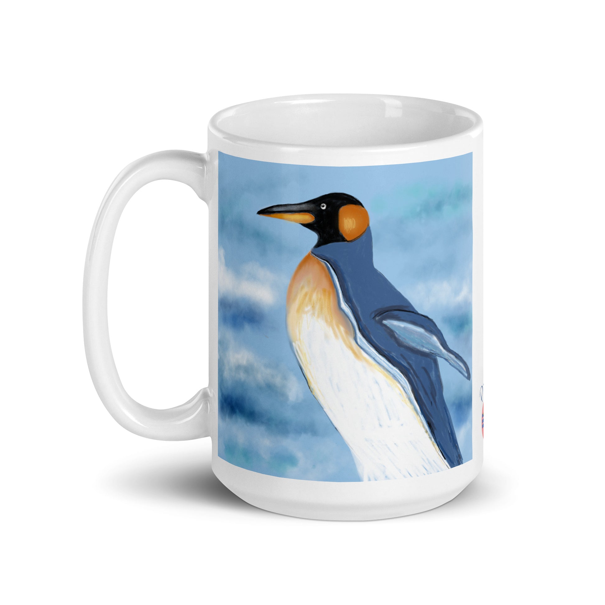 Ceramic coffee mug with penguin spirit design, symbolizing community, resilience, and adaptability. 15 oz.