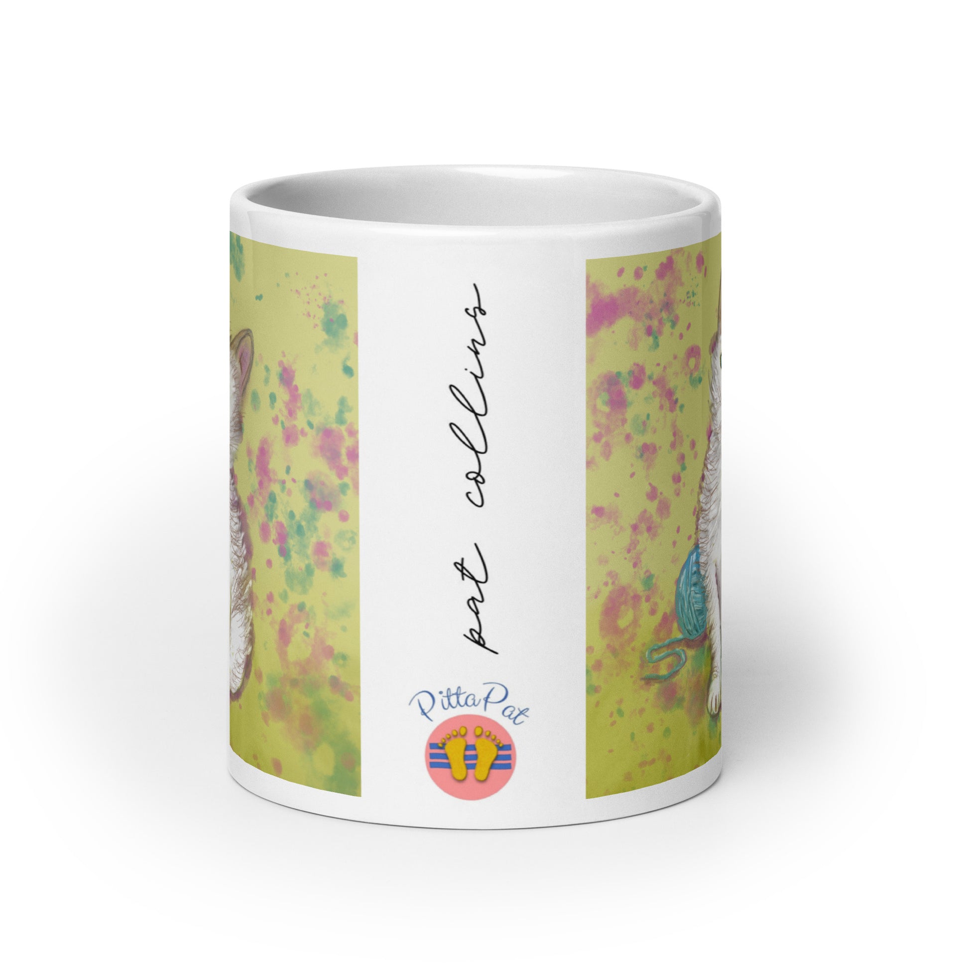 PittaPat logo with artist's signature on a Kitten Mug.