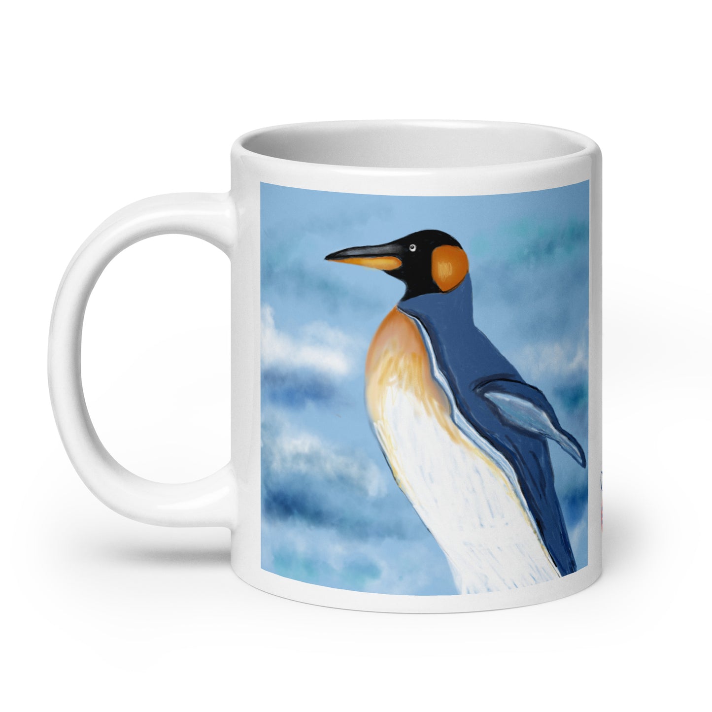 Ceramic coffee mug with penguin spirit design, symbolizing community, resilience, and adaptability. 20 oz.