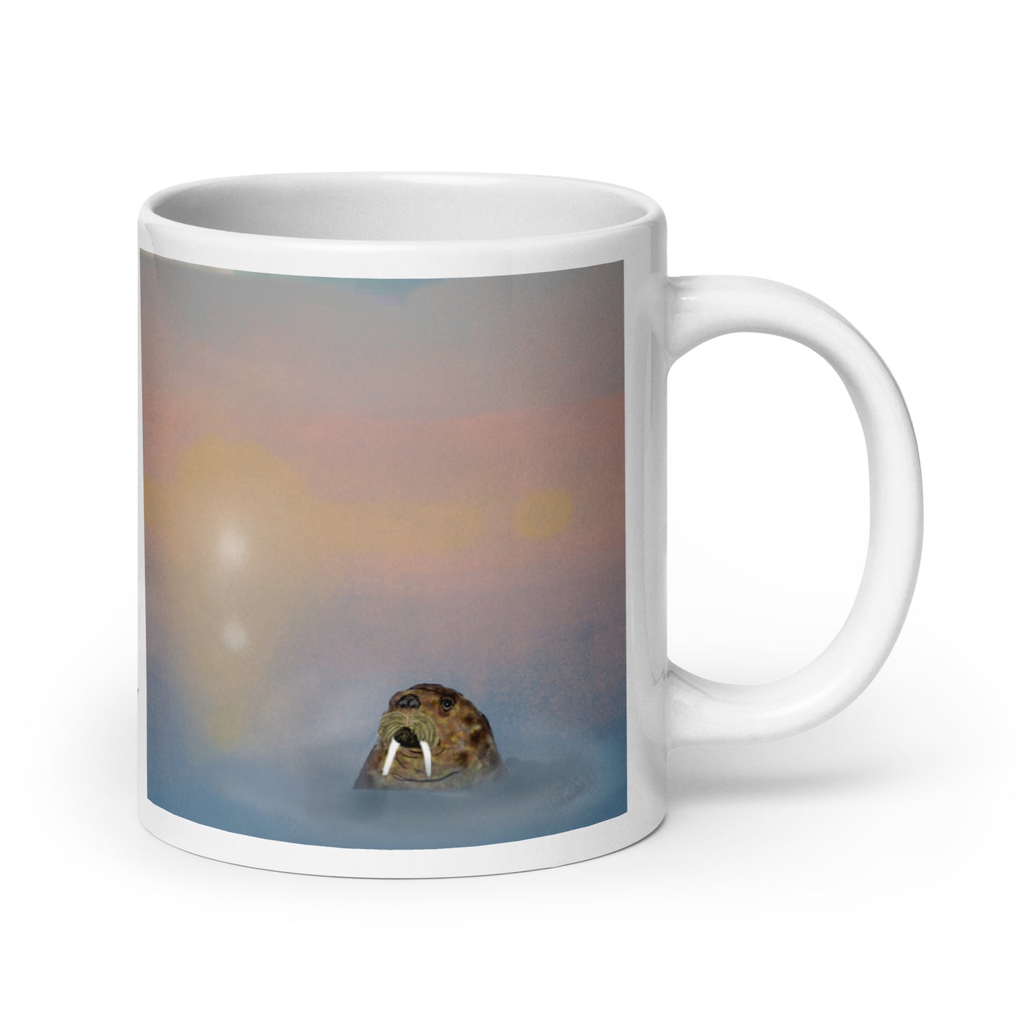 Ceramic coffee mug with walrus spirit artwork, symbol of wisdom, protection, and endurance.