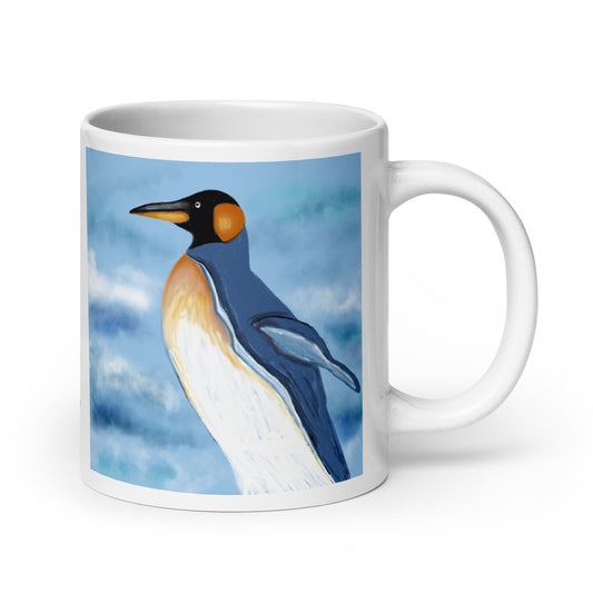 Ceramic coffee mug with penguin spirit design, symbolizing community, resilience, and adaptability