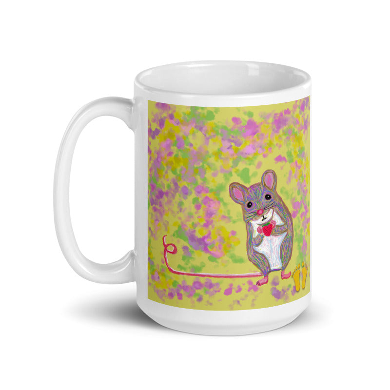 Animal coffee mug with original artists design of a mouse. Available in two sizes, shown here as 15 oz mug