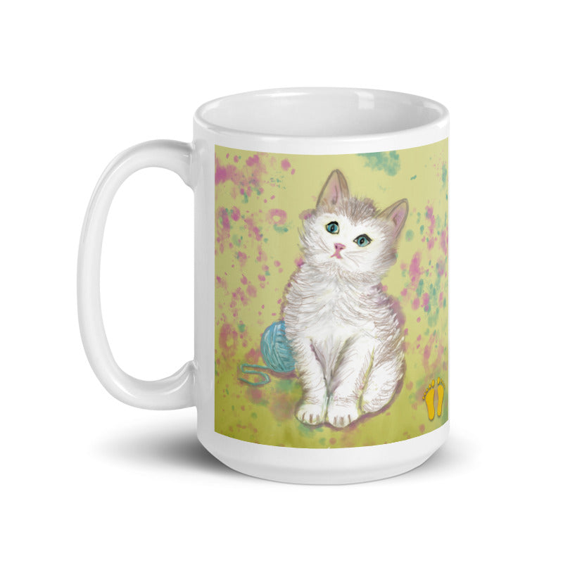 Pet animal coffee mug with original artists design of a kitten. Available in two sizes, shown here as 15 oz mug