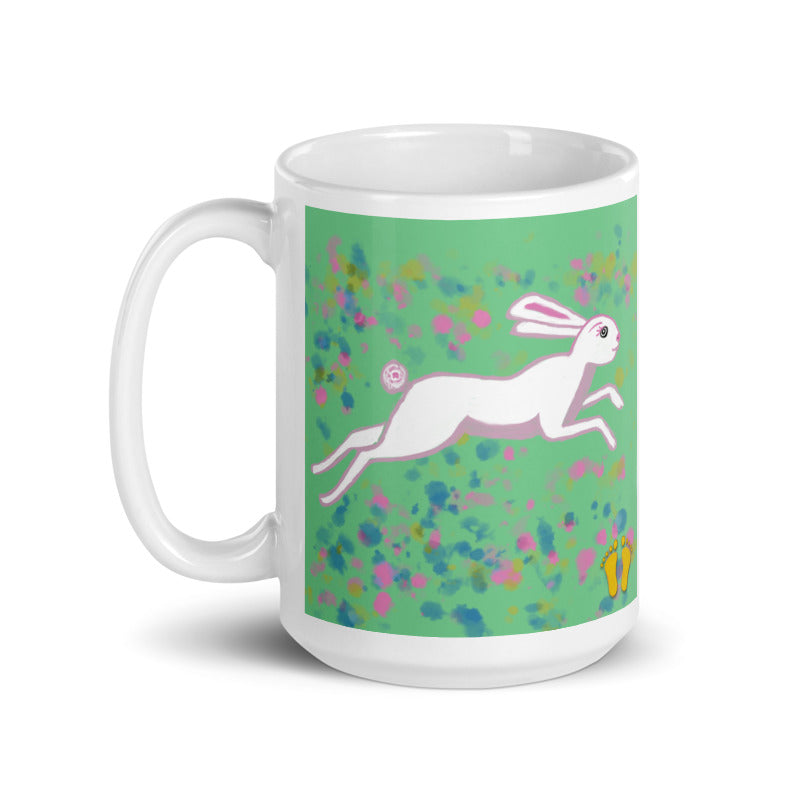 Wild animal coffee mug with original artists design of a March Hare. Available in two sizes, shown here as 15 oz mug